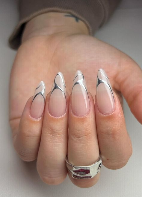 15 cute summer 2024 nail ideas and simple summer nail designs you don't want to miss! I'm definitely getting #6 nail inspo tomorrow - It's the perfect beach nails idea! summer nail trends  #nails #summernails #winternails #manicure Silver Nail Designs, Silver Nail Art, Prom Nail, White And Silver Nails, Chrome Nails Designs, Romantic Nails, Broken Nails, Classy Acrylic Nails, White Nail Designs