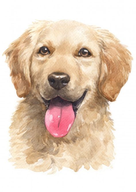 Painting Golden Retriever, Golden Retriever Watercolor, Golden Retriever Painting, Perros Golden Retriever, Dog Portraits Painting, Watercolor Dog Portrait, Dog Sketch, 강아지 그림, Colour Painting