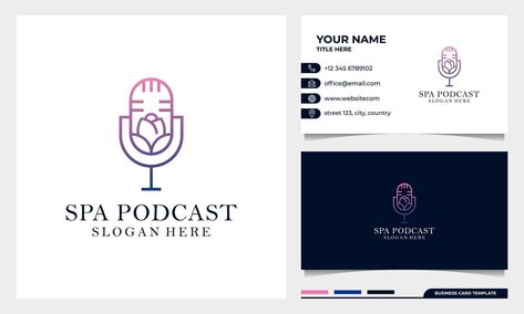 Flower Podcast mic logo design with business card template Podcast 101, Mic Logo, Podcast Mic, Podcast Business, Lotus Flower Logo, Podcast Logo, Tea Logo, Nature Logo Design, Spa Logo