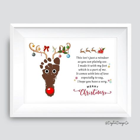 Christmas Reindeer Footprint Art Craft, Poem, Christmas Xmas Craft for Baby Toddler, Memory Keepsake, Christmas Gift, DIY Card, Printable Reindeer Footprint Craft, Reindeer Footprint Art, Reindeer Footprint, Reindeer Handprint, Christmas Gift Diy, Outdoor Christmas Wreaths, Footprint Craft, Footprint Art, Baby Footprints