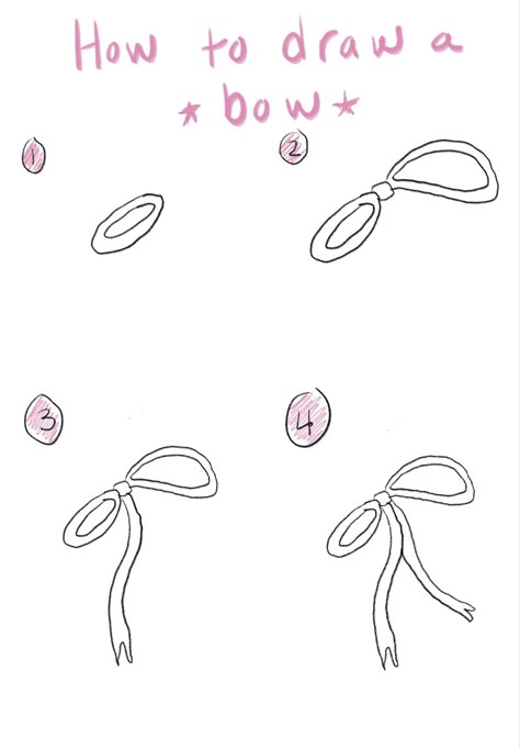 Ribbon Sketch How To Draw, How To Draw Coquette, How To Draw The Perfect Heart, How To Draw Hair Accessories, How To Draw Bows On Nails, Bow Drawing Step By Step, Draw A Bow Easy, How To Draw Coquette Bow, How To Draw A Baseball