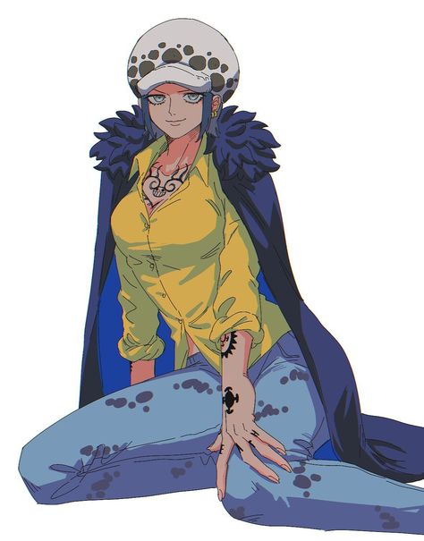 Female Law One Piece, Trafalgar Law Genderbend, Trafalgar Law Female, Female Trafalgar Law, Law Genderbend, Coat On Shoulders, Female Law, Law Trafalgar, Trafalgar D Water Law