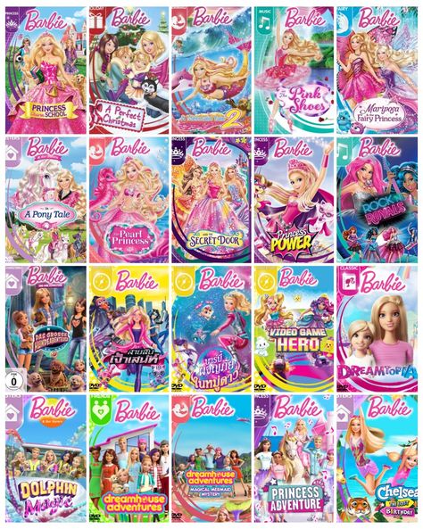 Og Barbie Movies, Barbie Movies List, Og Barbie, Barbie Dvd, Barbie Fanart, Disney Themed Food, Blue Snacks, Princess Artwork, List Of Movies