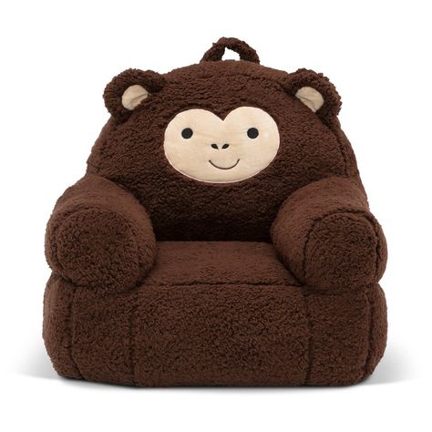 No monkey business here! Ultra-cozy and perfectly sized for little ones, this Cozee Buddy Monkey Chair by Delta Children brings whimsy and charm to any setting. The playful monkey silhouette features rounded ears and embroidered details that you’ll love to see hanging out around the house. The frameless foam design offers kids a cozy companion for reading, relaxing or snuggling, making it perfect for playrooms and kids rooms. The convenient easy-to-grab handle makes this chair easy to move aroun Monkey Silhouette, Monkey Blanket, Apartment Shopping, Bear Chair, Toy Monkey, Kids Chair, Toddler Stuff, Monkey Stuffed Animal, Monkey Design