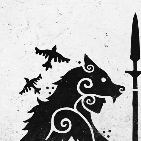 Norse Wolf Design, Skadi Norse Goddess, Iberian Wolf, Nordic Dragon, Viking Drawings, Witcher Tattoo, Norse Wolf, Viking Wallpaper, Nordic Painting