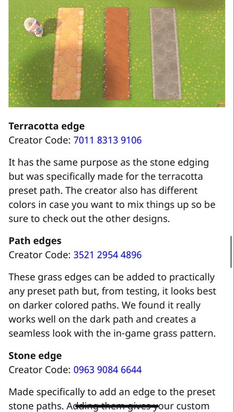 Acnh Original Path, Bangs And Freckles Animal Crossing, Acne Path Borders, Animal Crossing Easy Path Design, Animal Crossing Curb Design, Dirt Path Border Animal Crossing, Acnh Fake Incline Code, Animal Crossing Circle Path, Acnh Country Road Design Code