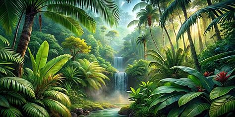 Tropical Rainforest Background, Tropical Rainforest Wallpaper, Rainforest Background, Waterfall Tropical, Foliage Backdrop, Landscape Jungle, Rainforest Wallpaper, Rainforest Waterfall, Rainforest Landscape