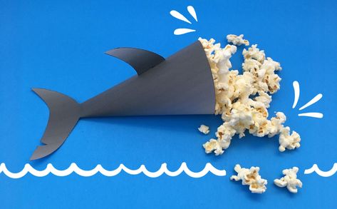 Shark Party Printable Popcorn Holder - Creating Creatives Shark Birthday Party Ideas, Shark Birthday Party Invitation, Popcorn Holder, Shark Week Party, Shark Party Decorations, Shark Craft, Shark Themed Party, Shark Birthday Invitations, Shark Themed Birthday Party