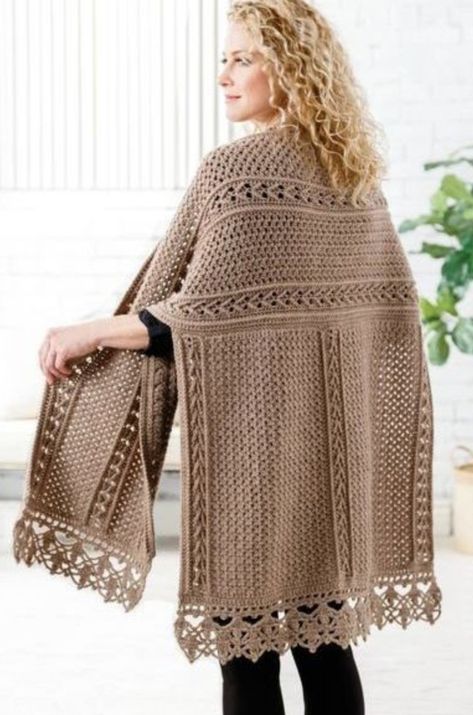 Jaket Crochet, Crochet Poncho Free Pattern, شال كروشيه, Mode Crochet, Crochet Poncho Patterns, Crochet Shawls And Wraps, Poncho Pattern, Crochet Coat, Crochet World