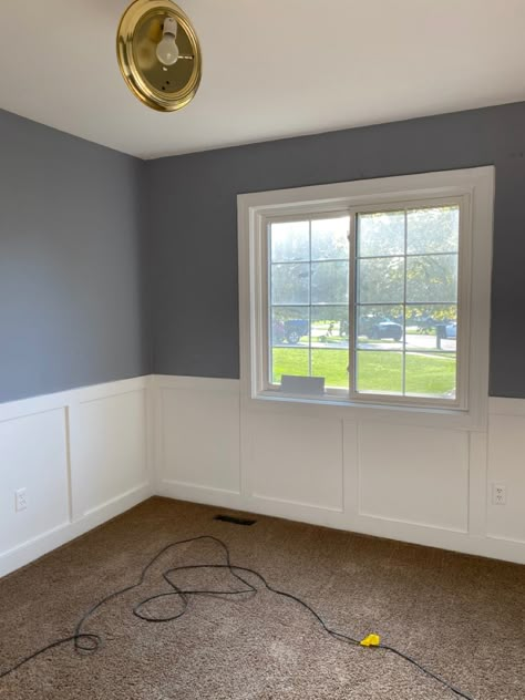 Wainscoting Makeover, Wainscoting Materials, Wall Wainscoting Ideas Moldings, Modern Wainscoting Ideas Office, Kitchen With Wanes Coating, Wallpaper Above Chair Rail Office, Wainscoting Styles Bedroom, Square Wainscoting, Simple Wainscoting Ideas Living Room