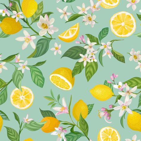 Lemon Background, Vinyl Wall Covering, Lemon Flowers, Lemon Pattern, Fruit Vector, Favorite Wallpaper, Flowers Background, Fruit Wallpaper, Lemon Patterns