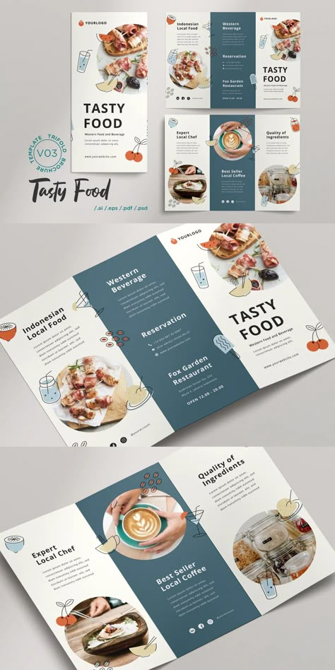 Tea Brochure Design Ideas, Menu Size Design, Flayer Designe Ideas, Menu Page Design, Brochure Design Restaurant, Creative Food Menu Design Ideas, Brochure Restaurant, Food Brochures, Food Brochure Design Creative