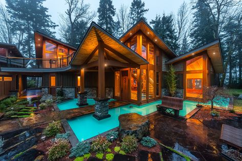 Luxury West Coast Contemporary Timber Frame Oceanfront Estate | iDesignArch | Interior Design, Architecture & Interior Decorating eMagazine Rustic Home Design, Timber Frame Homes, Cottage House Plans, Luxury Homes Dream Houses, Dream House Exterior, House Goals, Dream House Plans, Architect Design, Home Fashion