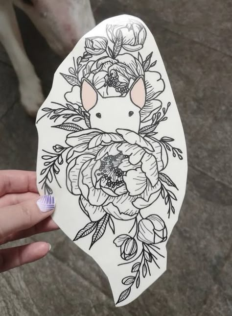 Fine Line Pitbull Tattoo, Pitbull Terrier Tattoo, Rat Terrier Tattoo, Floral Pitbull Tattoo, Bull Terrier Tattoos, Terrier Tattoo Ideas, Pitbull With Flowers Tattoo, English Bull Terrier Tattoo, Bull Terrier Outline Tattoo