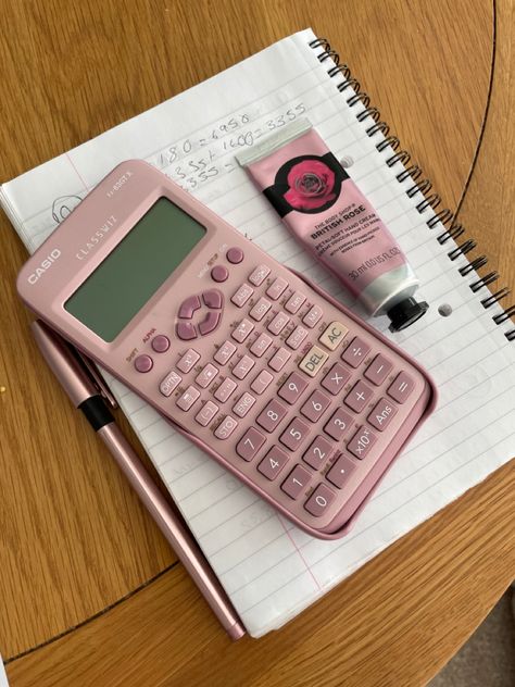 Scientific Calculator Aesthetic, Pink School Supplies, Pink Calculator, Pink Academia, Pretty School Supplies, Study Mode, Pink Pilates Princess, School Goals, Pink Pilates