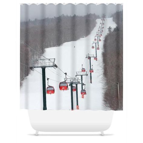 Stowe Mountain Gondola - Shower Curtain Tall Shower Curtain, Gondola Art, Theme Bathroom, Stowe Vermont, Ski Decor, Ski House, Ski Chalet, Curtain Rings, Shower Curtain Rings