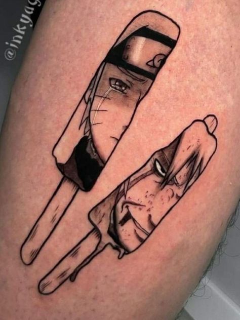 Kakashi Panel Tattoo, Naruto Couple Tattoos, Akatsuki Tattoo Ideas, Naruto Inspired Tattoos, Naruto Tattoo Ideas Design, Anime Small Tattoo, Naruto Simple Tattoo, Small Naruto Tattoo Ideas, Naruto Flash Tattoo