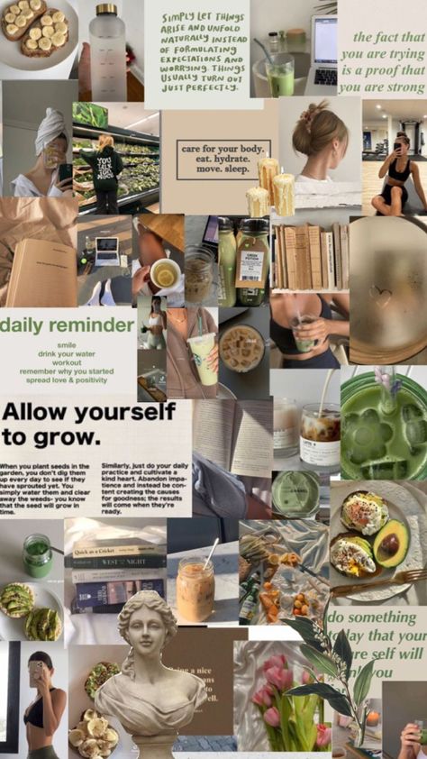 Healthy Aesthetic Collage, Motivation Collage Aesthetic, Self Care Collage, Health Collage, Motivation Collage, Vision Board Collage, Vision Board Wallpaper, Remember Why You Started, Vision Board Manifestation