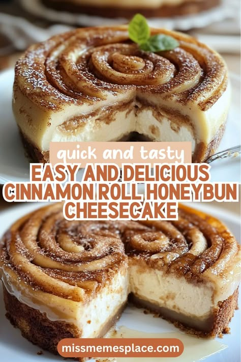 Looking for a show-stopping dessert that's easy to make? This Cinnamon Roll Honeybun Cheesecake Recipe is your answer! Combining the flavors of cinnamon rolls and cheesecake, this recipe is perfect for both novice and experienced bakers. With just a handful of ingredients and straightforward steps, you can create a stunning dessert that will wow your guests. The creamy texture, warm spices, and sweet glaze make this cheesecake a crowd-pleaser. Honey Bun Cinnamon Roll Cheesecake, Cinnamonroll Honeybun Cheesecake, Cinnamon Roll Hunny Bun Cheesecake, Crescent Cheesecake Bars, Honeybun Cheesecake Recipe, Honey Bun Cheesecake Recipe, Cinnamon Bun Cheesecake Recipe, Cinnamon Honey Bun Cheesecake, No Bake Cinnamon Roll Cheesecake