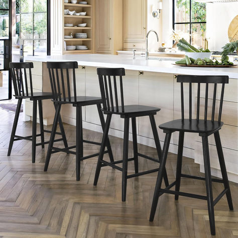 Black Wooden Bar Stools, Bar Stools Kitchen Island Set Of 4, Farmhouse Counter Height Stools, Kitchen Island Farmhouse, Island Farmhouse, Farmhouse Bar Stools, Island Chairs, American Kitchen, Wooden Bar Stools