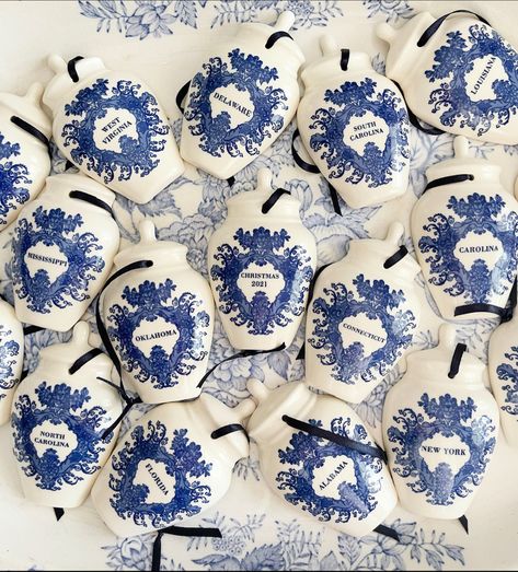 Delft Tobacco Jar Ornaments NOW AVAILABLE ON THE WEBSITE! Jar Ornaments, Delft, Happy Holidays, Holidays, Holiday Decor, Christmas