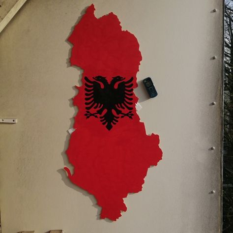 Albania's flag and map on wood Albanian Flag Drawing, 28 29 November Albania Drawing, 28 29 November Albania, 28 November Albania Drawing, Albanian Flag, Albania Flag, Flag Crafts, Living Room Built Ins, Flag Painting