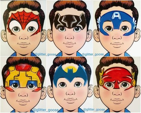 Captain America Face Paint, Spider Man Face Paint, Superhero Face Painting, Halloween Makeup For Kids, Mask Face Paint, Animal Face Paintings, Face Painting Tips, Face Painting For Boys, Superhero Mask