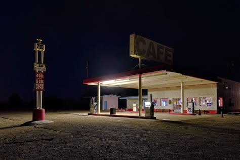 roy's gasoline. amboy, ca. 2014. Gasoline Aesthetic, 3 Am Gas Station Aesthetic, Gasoline Station Aesthetic, Night Gas Station Aesthetic, Gas Station At Night, Midwest Gas Station, Midwest Gothic, Creepy Gas Station, Eerie Gas Station