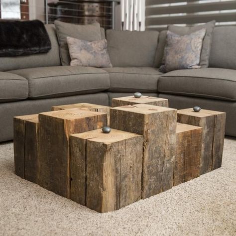 How to Make Furniture from Railway Sleepers | Home Improvement Blogs | Lawsons Meja Sofa, Style Salon, Living Room Styles, Block Table, Gorgeous Interiors, Diy Holz, Drawing Room, Wooden Blocks, Design Case