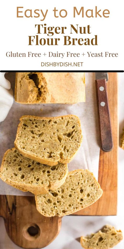 If you enjoy a good loaf of quick bread, this easy tiger nut flour bread is your answer! It’s super simple to make, bakes up beautifully, and a loaf is ready in under an hour! Perfect for sandwiches, or toasted with jam, or even eaten on its own! Totally gluten-free, dairy-free and yeast-free too! Tiger Nut Flour Recipes, Gluten Free Flour Bread Recipe, Gluten Free Bread Flour Recipe, Tigernut Recipes, Tigernut Flour Recipes, Aip Baking, Grains Recipes, Tiger Nut, Tigernut Flour