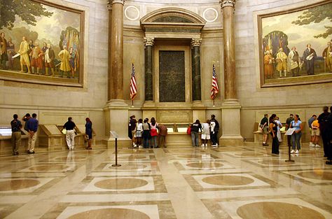 The National Archives Rotunda John Russell, Movie Locations, Washington Dc Travel, Dc Travel, School Trip, National Archives, National Treasure, Declaration Of Independence, The Grove