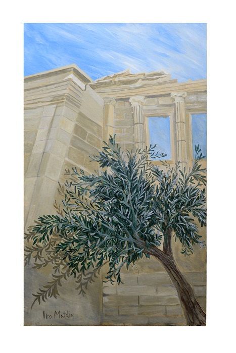 Original painting on high-quality canvas,40 х 24 inches  100 х 60 cm. , with artists' acrylic paints: beige, écru, ochre, green, white. Olive Tree Painting, Athena Goddess, Greek Art, Tree Drawing, Acropolis, Olive Tree, Tree Art, Tree Painting, Easy Paintings