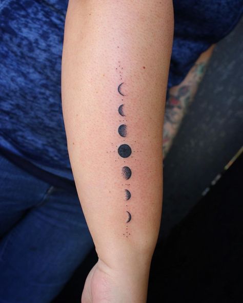 Moon Phases Tattoo Chest Women, Lunar Cycle Tattoo Minimalist, Moon Phase Neck Tattoo, Small Moon Phase Tattoo, Moon Phases Tattoo Arm, Simple Moon Phases Tattoo, Moon Phase Tattoo, Tribe Tattoo, Moon Phases Tattoo