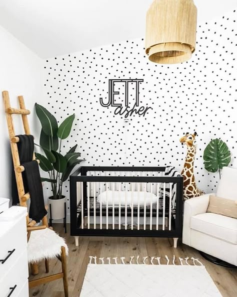 Black White And Tan Nursery, Black Boho Nursery, Nursery With Black Furniture, Nursery Ideas Black And White, Black Crib Nursery Ideas, Black Nursery Furniture, Black And White Baby Nursery, Black Crib Nursery, Ikea Nursery Storage