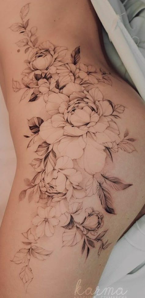 Tummy Tucks Tattoo Cover Up, Lower Back Tattoos For Women Unique, Hip And Thigh Tattoos, Floral Tatoos, Pelvic Tattoo, Floral Hip Tattoo, Side Tattoos Women, Wrist Tattoo Cover Up, Tattoo Hip