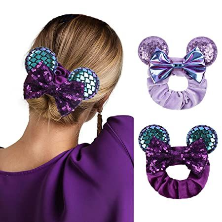 Amazon.com : Lanmerry Purple Mermaid Sequin Mouse Ear Sparkle Bow Velvet Scrunchies Hair Ties (Mermaid-FQ) : Beauty & Personal Care Wool Crafts Diy, Diy Hair Scrunchies, Diy Hair Accessories Ribbon, Hair Clips Diy, Purple Mermaid, Scrunchies Hair, Mermaid Sequin, Handmade Hair Bows, Diy Hair Bows