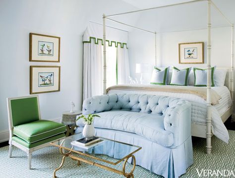 Large works of contemporary art fit the scale of the house and make rooms feel personal. Melanie Turner Interiors, Light Blue Bedroom, Dreamy Bedrooms, Bedroom Green, Blue Bedroom, Beautiful Bedrooms, My New Room, Guest Bedroom, Bedroom Inspirations