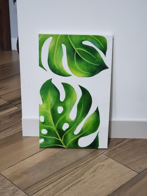 Plant Painting Ideas, Tropical Painting Ideas, Plant Painting Acrylic, Monstera Decor, Plant Paintings, Room Palette, Tropical Painting, Boho Leaves, Boho Painting