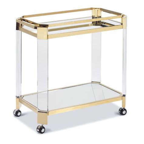 Orren Ellis Donner Bar Cart & Reviews | Wayfair Rolling Bar Cart, Gold Bar Cart, Serving Bar, Rolling Bar, Modern Storage, Bottom Shelf, Steel Design, Orren Ellis, Glass Shelves