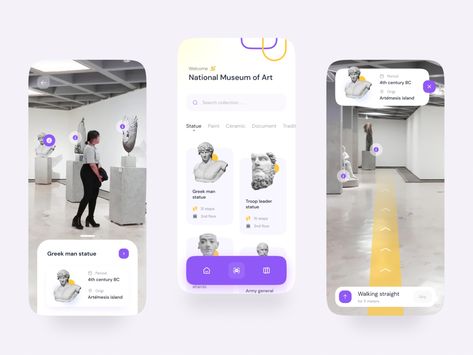 AR Museum App Design by Maulana Farhan 🐣 for Enver Studio on Dribbble Ui Ux Design Trends, Ux Design Trends, Website Design Trends, Ui Ux 디자인, Ui Design Trends, Directory Design, Art Apps, Game Interface, Application Design