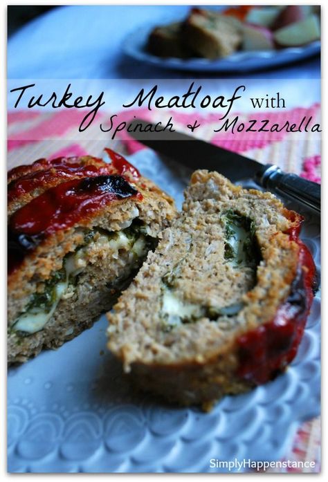 Turkey Meatloaf with Spinach  Mozzarella - Simply Happenstance #turkeymeatloaf #spinach . I found website with best way to #easy #cooking here: http://etasty-recipes.ninja . Turkey Meatloaf With Spinach, Meatloaf With Spinach, Savory Meatloaf, Spinach Mozzarella, Turkey Meatloaf Recipes, Turkey Meatloaf, Turkey Dishes, Ground Turkey Recipes, Meatloaf Recipes