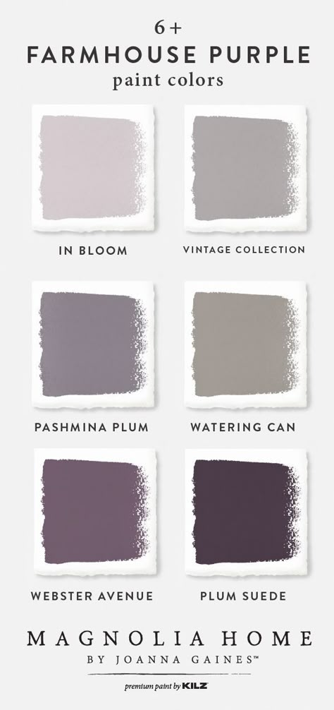 Purple Paint Colors, Paint Collection, Farmhouse Paint Colors, Purple Color Palettes, Farmhouse Paint, Gray Paint, Purple Paint, Bedroom Paint Colors, Chic Interior