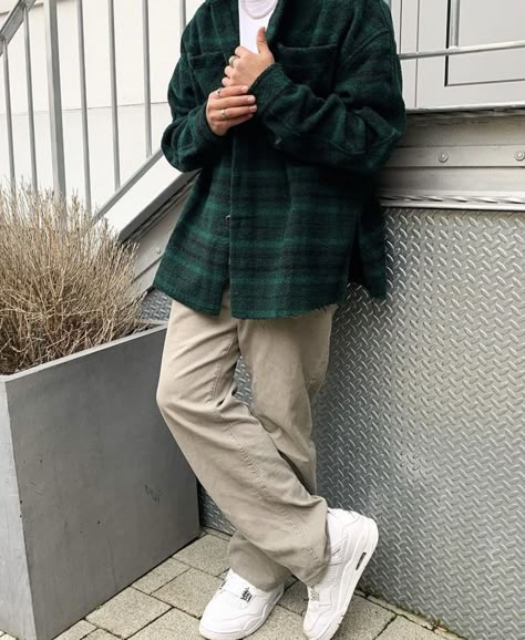 Dickies 874 Outfit, Green Flannel Outfit, Jordan 4 Outfit Men, Plaid Jacket Outfit, Flannel Outfits Men, Green Plaid Shirt, Skater Boys, Dickies 874, Flannel Outfits