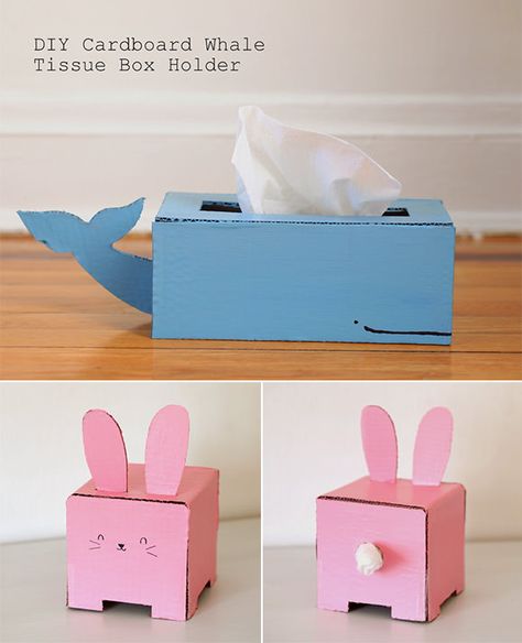 Make Bunny and Whale Tissue Boxes Cardboard Whale, Easy Recycled Crafts, Tissue Box Crafts, Happy Crafts, Carton Diy, Recycle Crafts Diy, Recycled Crafts Kids, Handmade Charlotte, 15 Diy