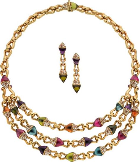 Estate Jewelry:Suites, Diamond, Multi-Stone, Gold Jewelry Suite, Bvlgari. ... (Total: 3Items) Bvlgari High Jewelry, Bvlgari Jewelry, Multi Coloured Necklaces, Silver Diamond Necklace, Jewelry Design Drawing, Vintage Jewelry Sets, Temple Jewelry, Bold Necklace, Jewelry Designing