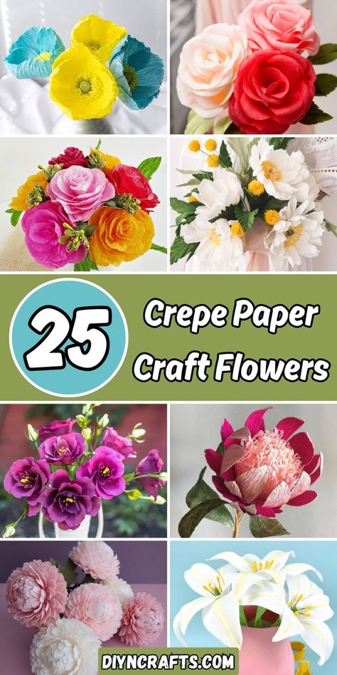 25 Crepe Paper Craft Flowers: Ideas, Patterns, and Tutorials Small Crepe Paper Flowers, Crepe Flowers Diy, Crepe Paper Craft, Paper Flowers Diy Wedding, Paper Craft Flowers, Free Paper Flower Templates, Crepe Paper Flowers Tutorial, Paper Flowers Wedding Bouquet, Crepe Paper Crafts