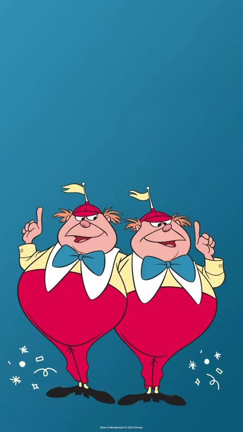 #disney #aliciaenelpaisdelasmaravillas #aliceinwonderland #tweedledee #tweedledum Tweedles Alice In Wonderland, Tweedledum And Tweedledee, Alice In Wonderland Tweedle Dee And Dum, Alice And Wonderland Characters, Tweedledee And Tweedledum, Disney References, Hoco Posters, Tweedle Dee Tweedle Dum, Alice In Wonderland Cartoon