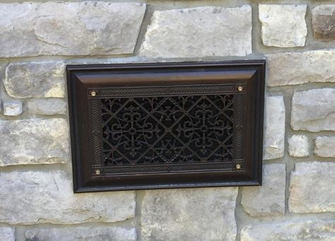 Decorative Foundation vents from historic masters.Cast in resin, will not rust or rot. Decorative foundation vents have screen and plug for all weather use Crawl Space Vent Covers, Crawl Space Cover, Vent Covers Diy, Crawl Space Vents, Wall Vent Covers, Fireplace Vent, Vented Gas Fireplace, Wall Grille, Floor Vent Covers