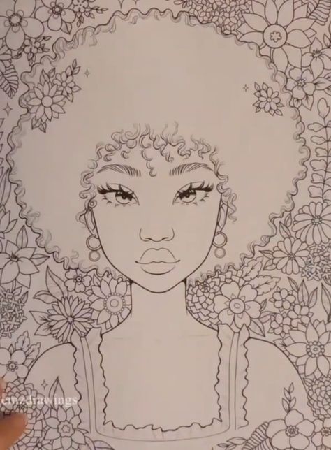 Curly Fro Drawing, Black Women Drawings Sketch Pencil, Curly Black Hair Drawing, Girl With Afro Drawing, Black Women Art Drawings Pencil, Curly Afro Drawing, How To Draw An Afro, Black Women Drawings Sketch, Afro Sketch