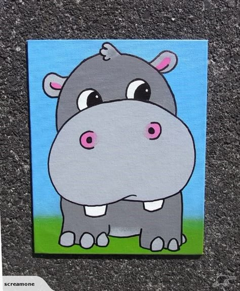 Hippo graffiti art canvas by Scream | Trade Me Cute Animal Paintings Easy, Easy Canvas Art For Kids, How To Draw Hippopotamus, Hippo Painting Easy, Hippo Canvas Painting, Hippo Painting, Canvas Art For Kids, Cartoon Hippopotamus, Paintings For Kids